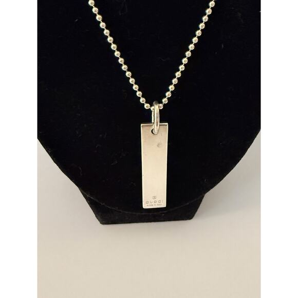 Gucci Rectangle Pendant Necklace 925 Sterling Silver Ball Chain Unisex Italy 20" - Picture 6 of 8